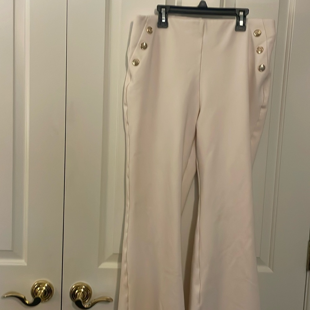 Chicos pull on pants 
Side button decor